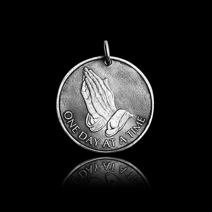 Holy Praying Hands 925 Sterling Silver Coin Pendant
