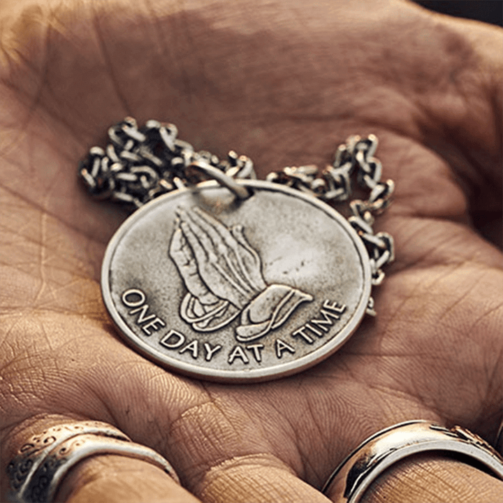 Holy Praying Hands 925 Sterling Silver Coin Pendant
