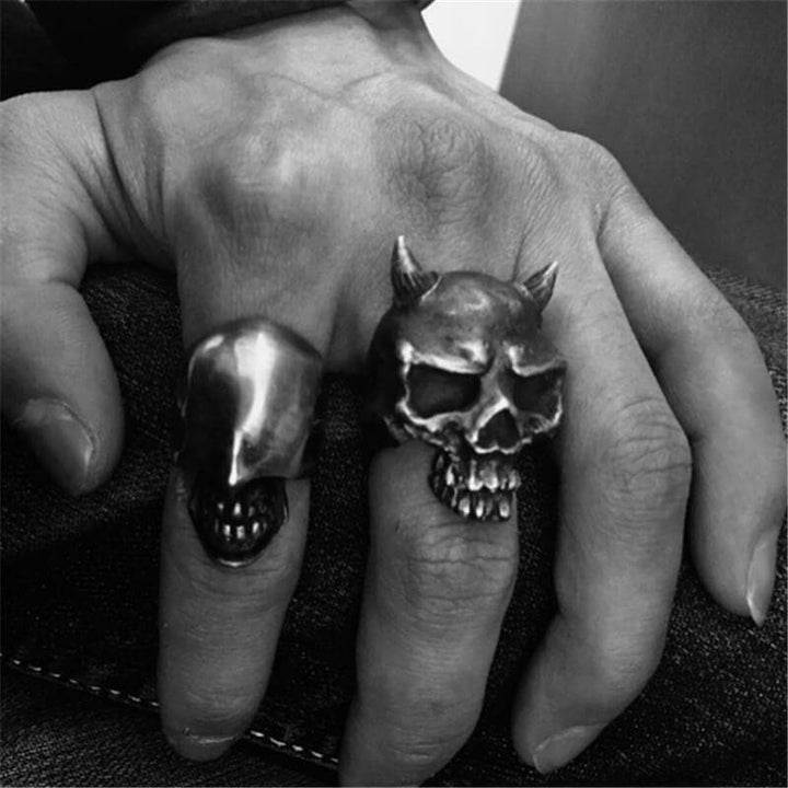 Horn Demon Skull 925 Sterling Silver Ring