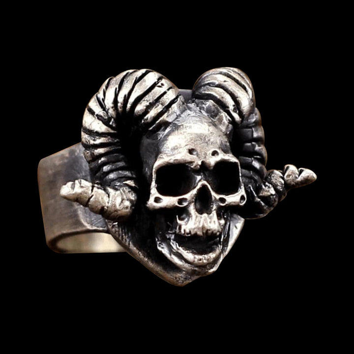 Horn Skull 925 Sterling Silver Ring