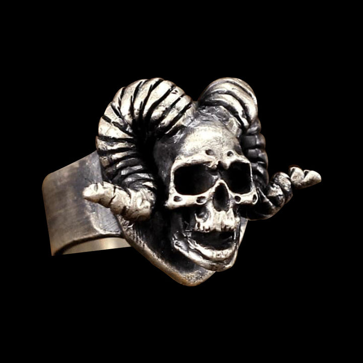 Horn Skull 925 Sterling Silver Ring