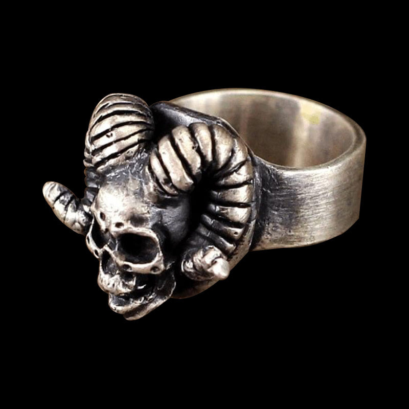 Horn Skull 925 Sterling Silver Ring