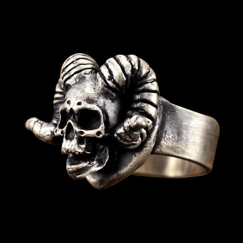 Horn Skull 925 Sterling Silver Ring