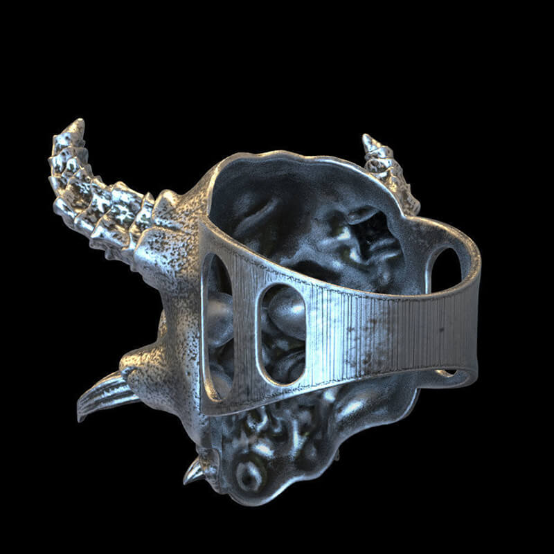Horned Demon 925 Sterling Silver Skull Ring