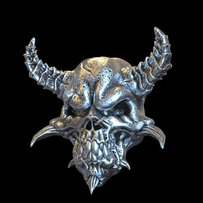 Horned Demon 925 Sterling Silver Skull Ring