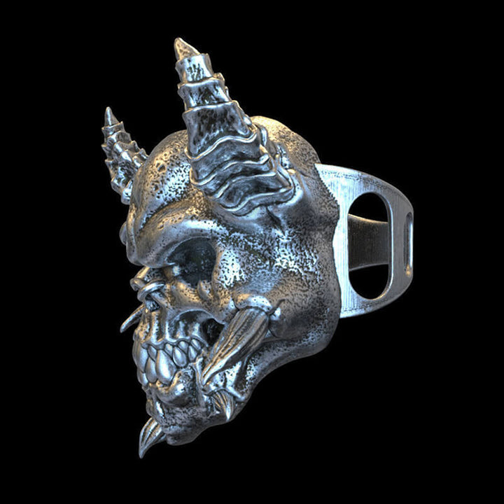 Horned Demon 925 Sterling Silver Skull Ring