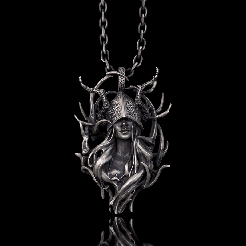 Horned Armor Witch Sterling Silver Pendant | RoyalLuster.com