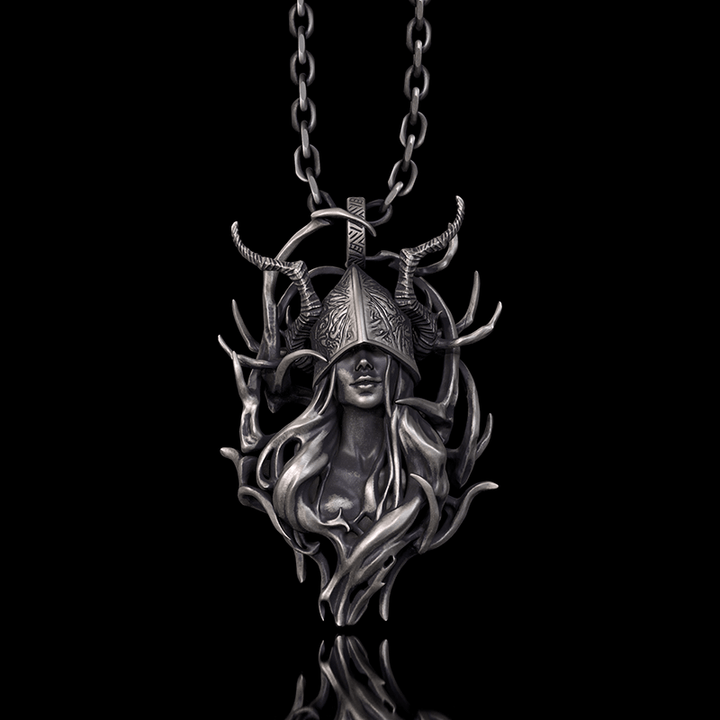 Horned Armor Witch Sterling Silver Pendant | RoyalLuster.com