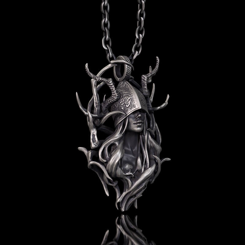 Horned Armor Witch Sterling Silver Pendant | RoyalLuster.com