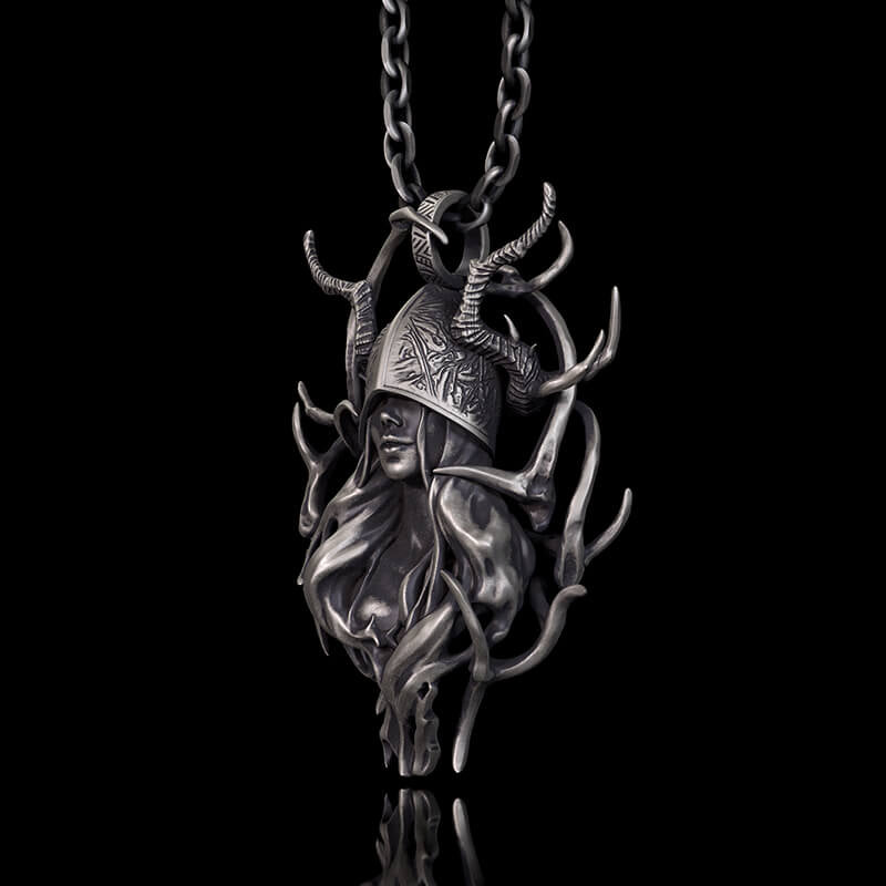 Horned Armor Witch Sterling Silver Pendant | RoyalLuster.com
