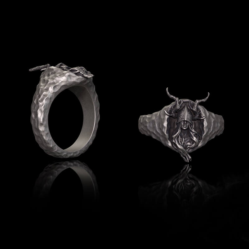 Horned Armor Witch Sterling Silver Ring | RoyalLuster.com