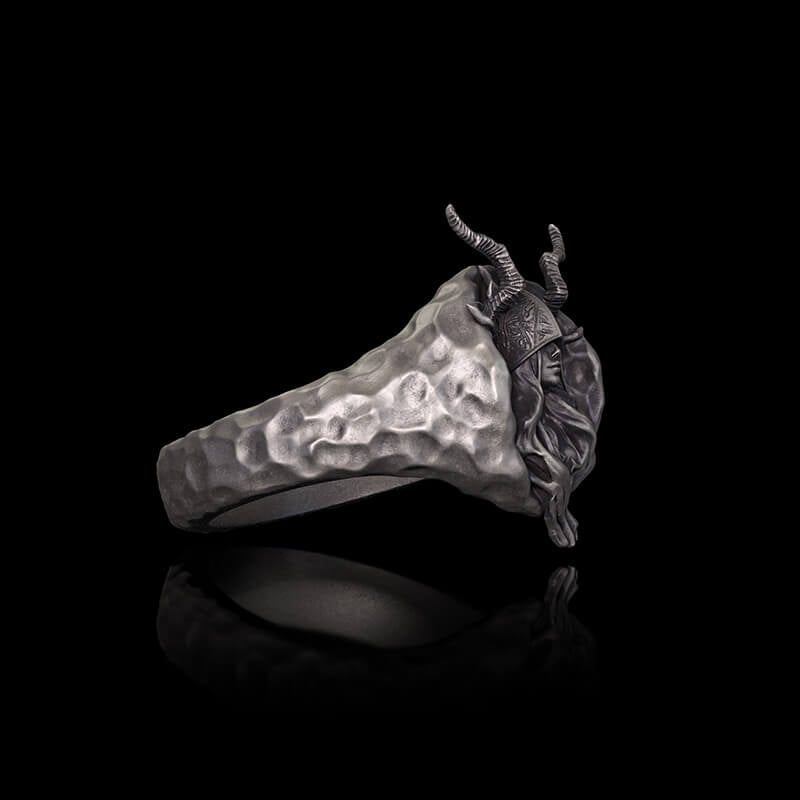 Horned Armor Witch Sterling Silver Ring | RoyalLuster.com