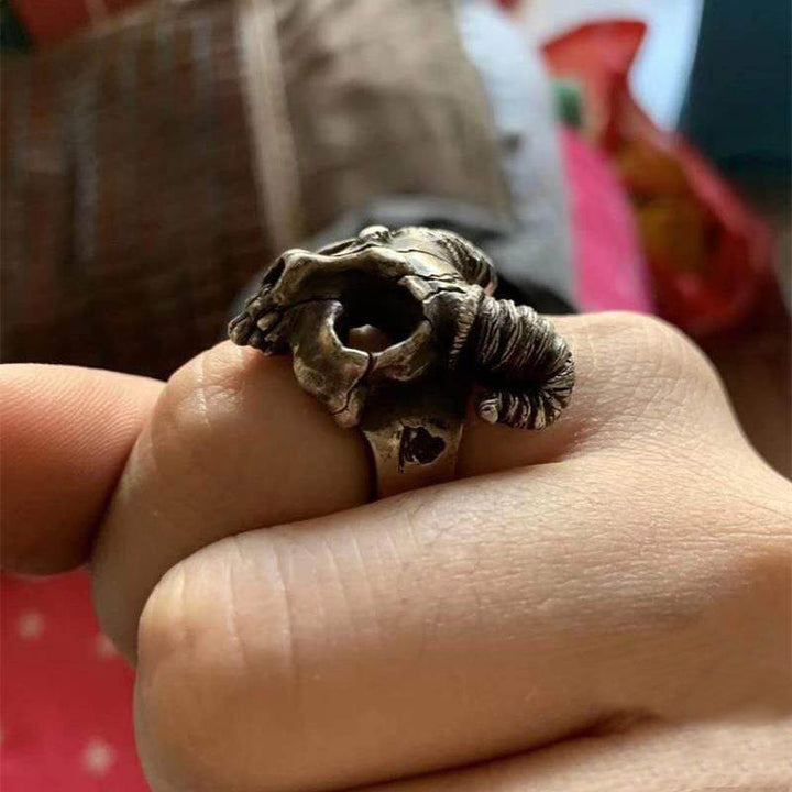 Horned Bone 925 Sterling Silver Skull Ring
