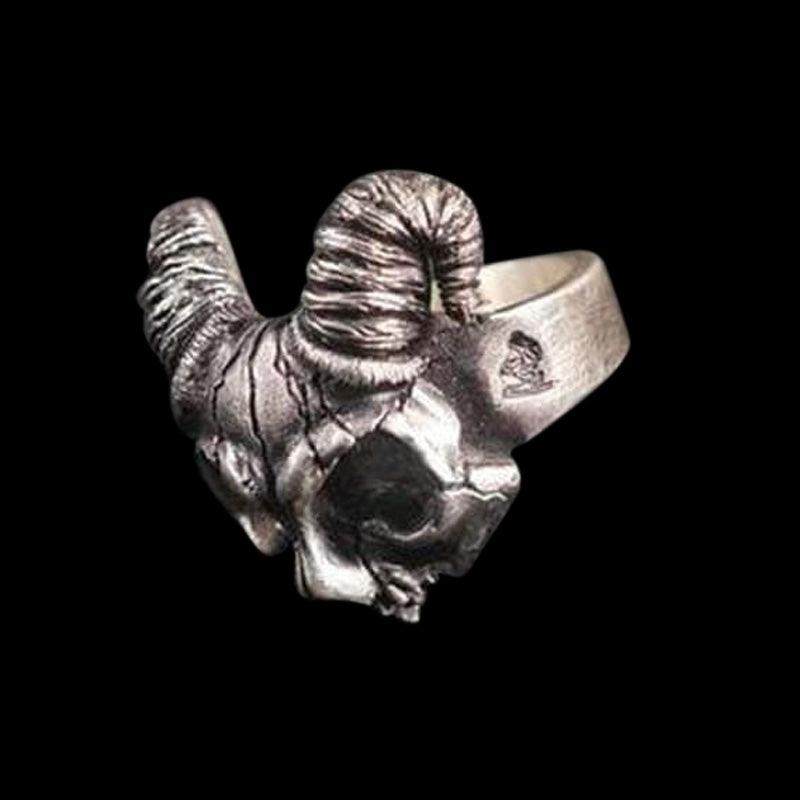 Horned Bone 925 Sterling Silver Skull Ring
