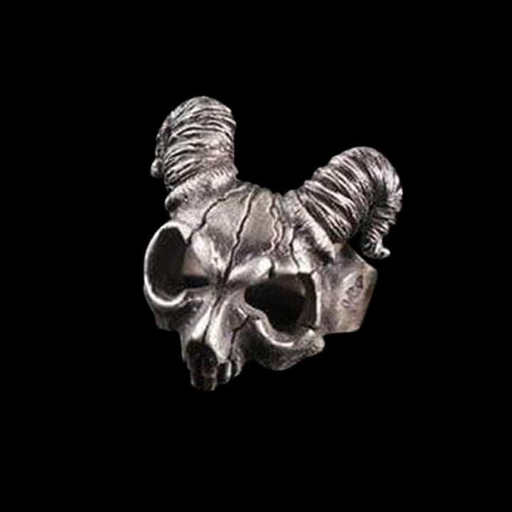 Horned Bone 925 Sterling Silver Skull Ring