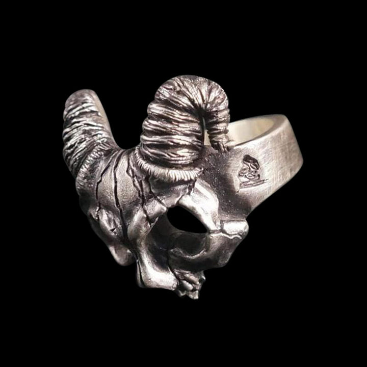 Horned Bone 925 Sterling Silver Skull Ring