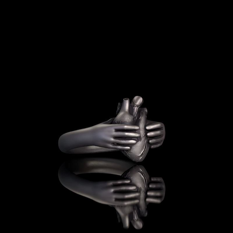 Horror Hands Holding A Heart Sterling Silver Ring 02 | RoyalLuster.com