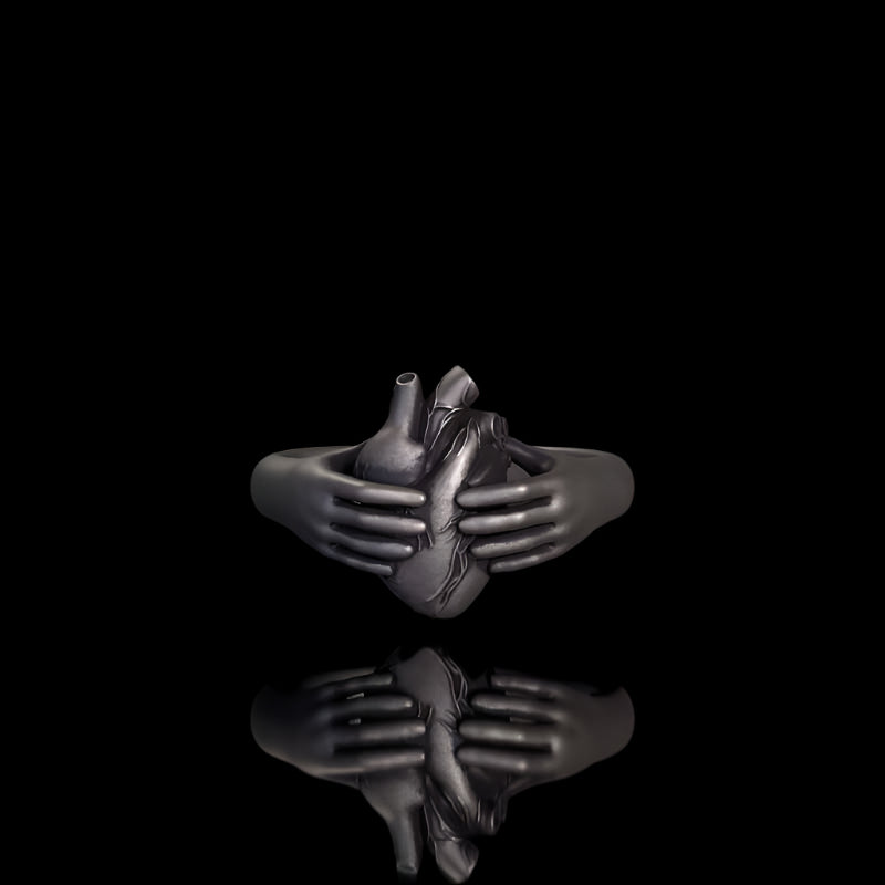 Horror Hands Holding A Heart Sterling Silver Ring 03 | RoyalLuster.com