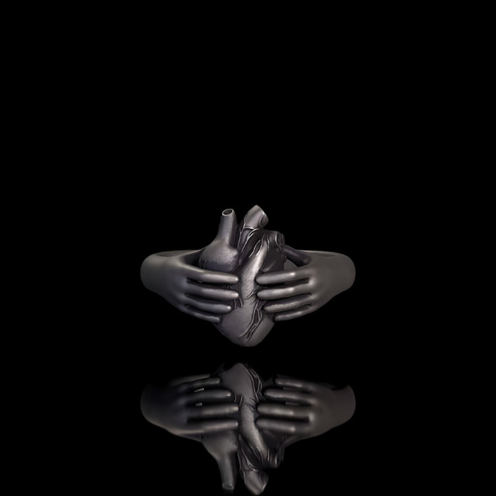 Horror Hands Holding A Heart Sterling Silver Ring 03 | RoyalLuster.com