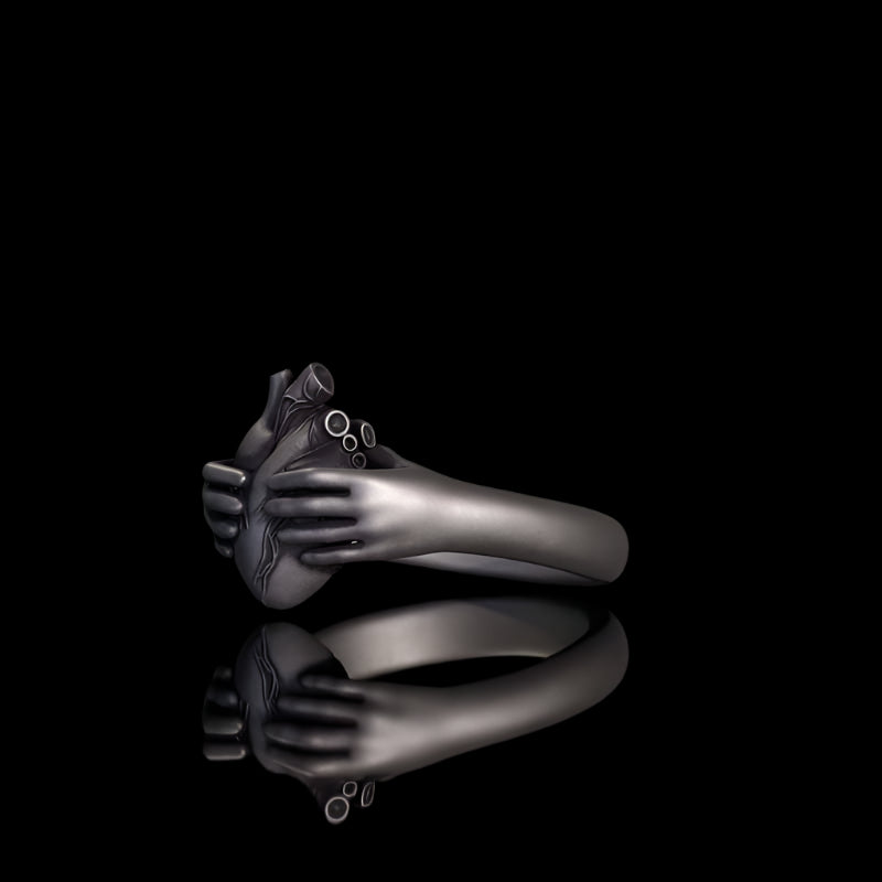 Horror Hands Holding A Heart Sterling Silver Ring