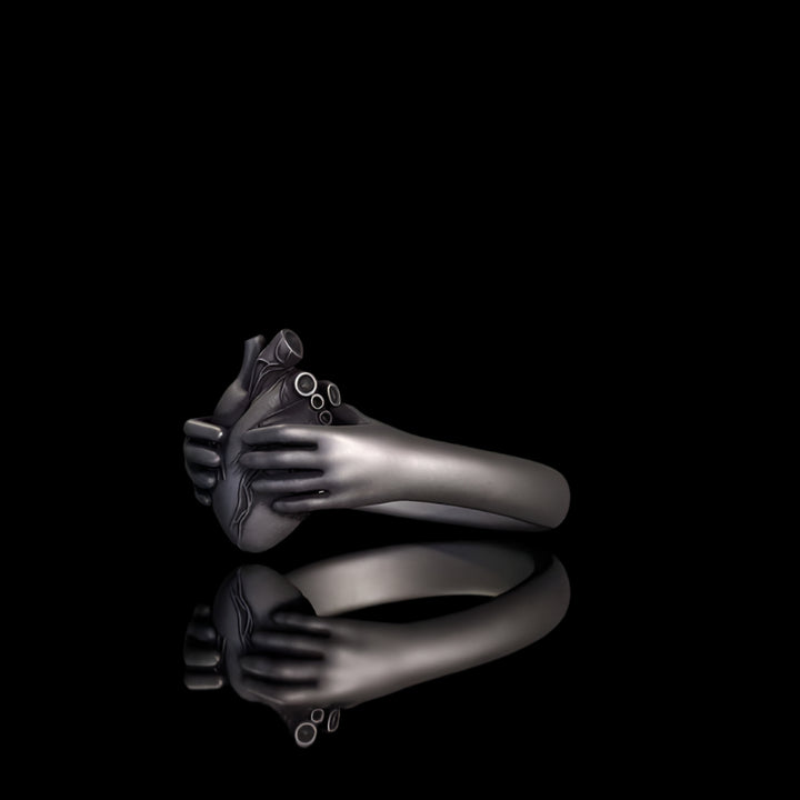 Horror Hands Holding A Heart Sterling Silver Ring