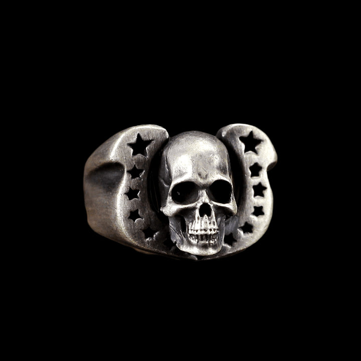 Horseshoe Skull 925 Sterling Silver Biker Ring