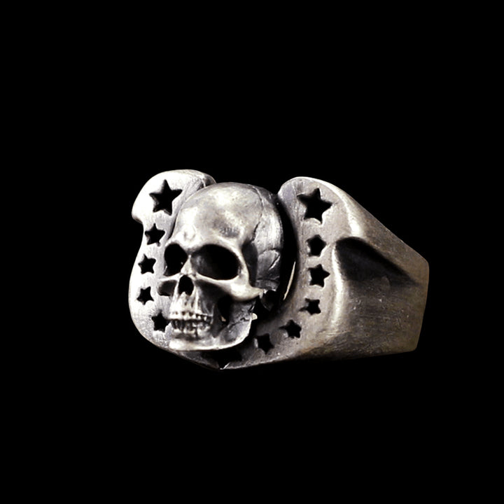 Horseshoe Skull 925 Sterling Silver Biker Ring