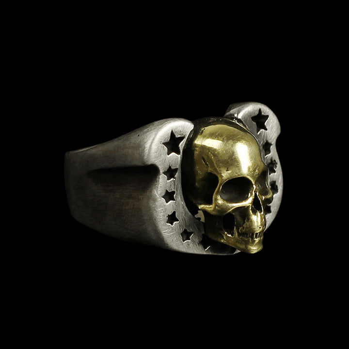 Horseshoe Skull 925 Sterling Silver Biker Ring