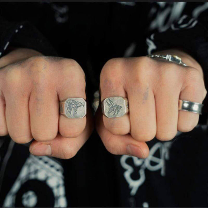 Horus And Anubis 925 Sterling Silver Ring