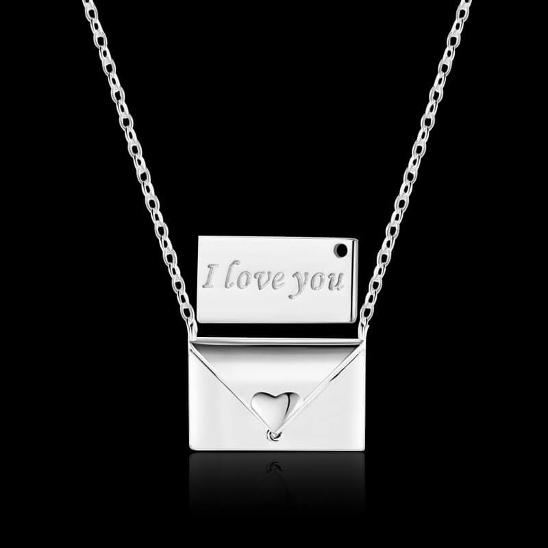 I Love You 925 Sterling Silver Envelope Necklace 01 | RoyalLuster.com