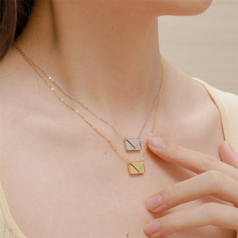 I Love You 925 Sterling Silver Envelope Necklace 02 | RoyalLuster.com