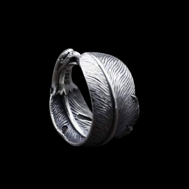 Indian Eagle Feather 925 Sterling Silver Animal Ring