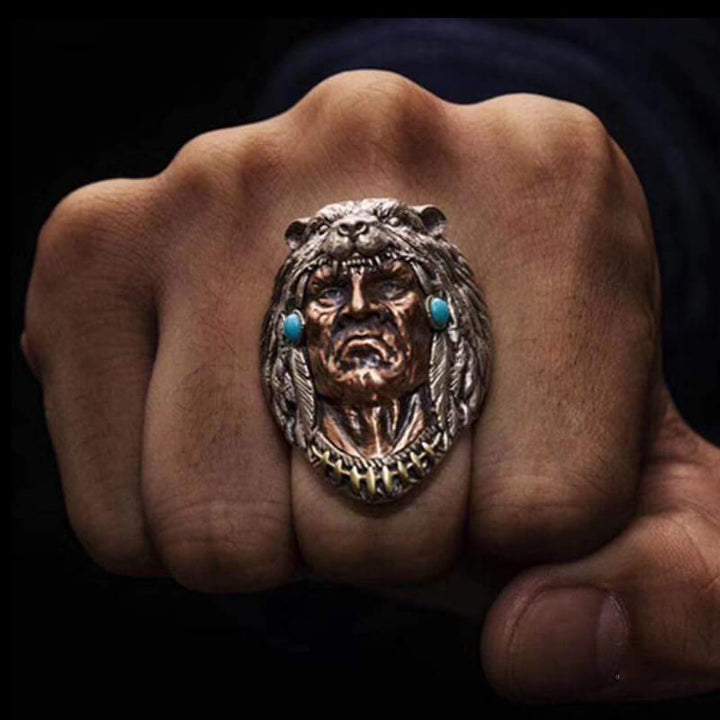 Indian Warrior Bear Head 925 Sterling Silver Ring