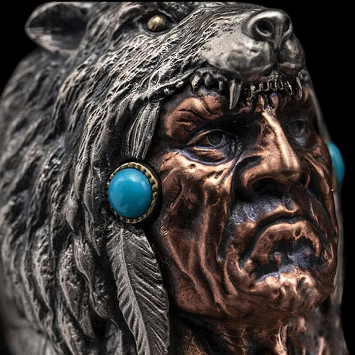 Indian Warrior Bear Head 925 Sterling Silver Ring