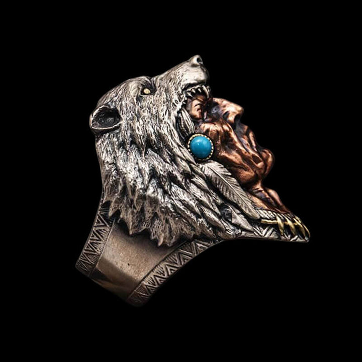 Indian Warrior Bear Head 925 Sterling Silver Ring