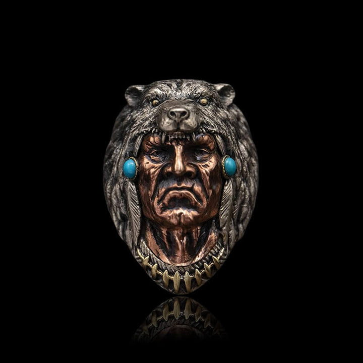 Indian Warrior Bear Head 925 Sterling Silver Ring