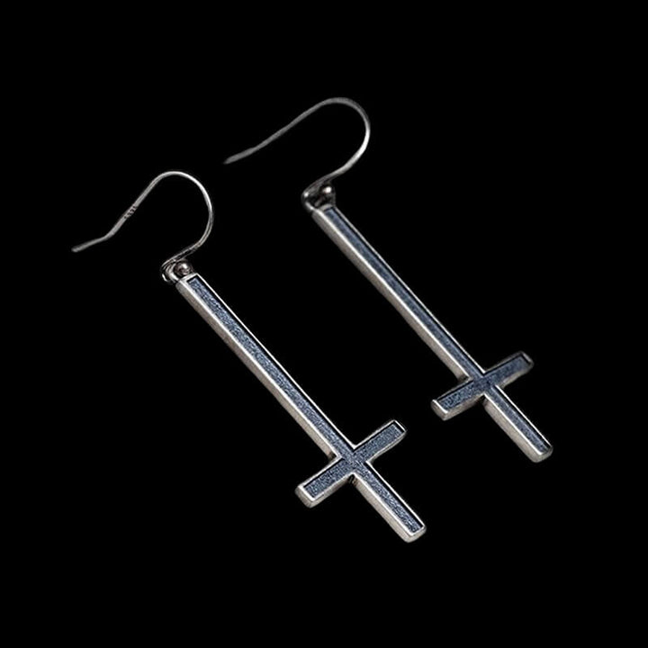 Inverted Cross 925 Sterling Silver Earrings