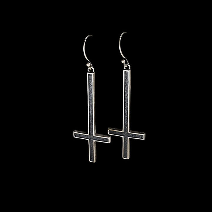 Inverted Cross 925 Sterling Silver Earrings