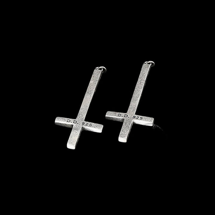 Inverted Cross 925 Sterling Silver Earrings