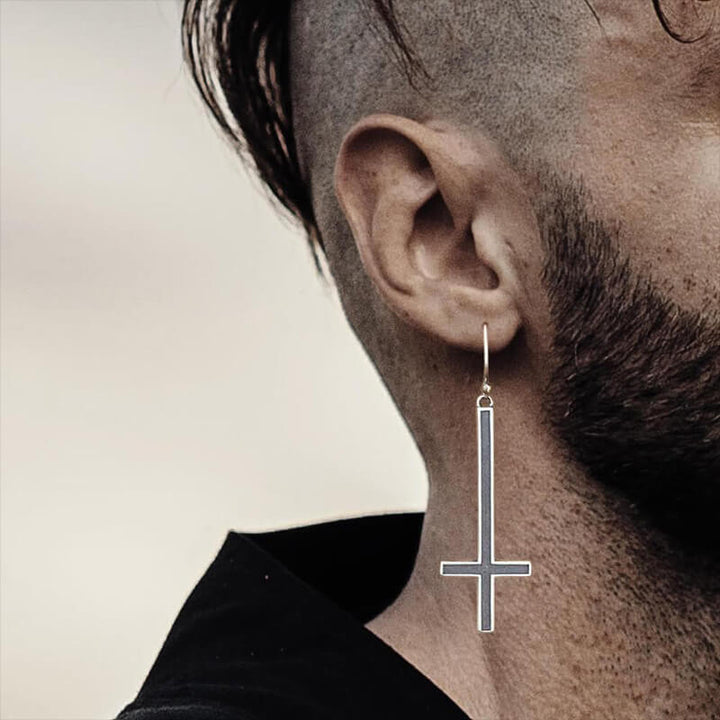Inverted Cross 925 Sterling Silver Earrings