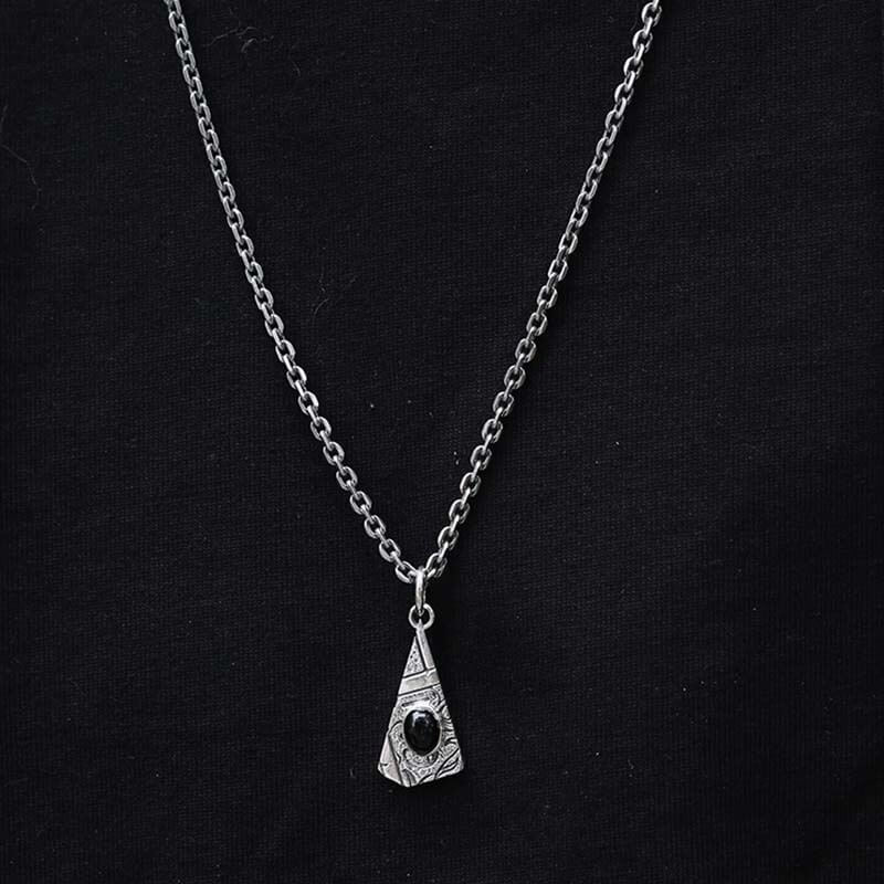 Irregular Playing Card Black Onyx 925 Sterling Silver Pendant