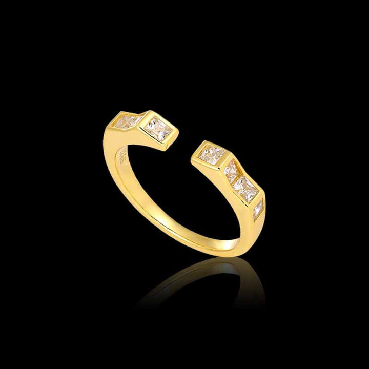 Irregular Set Diamonds 925 Sterling Silver Open Ring 03 | RoyalLuster.com