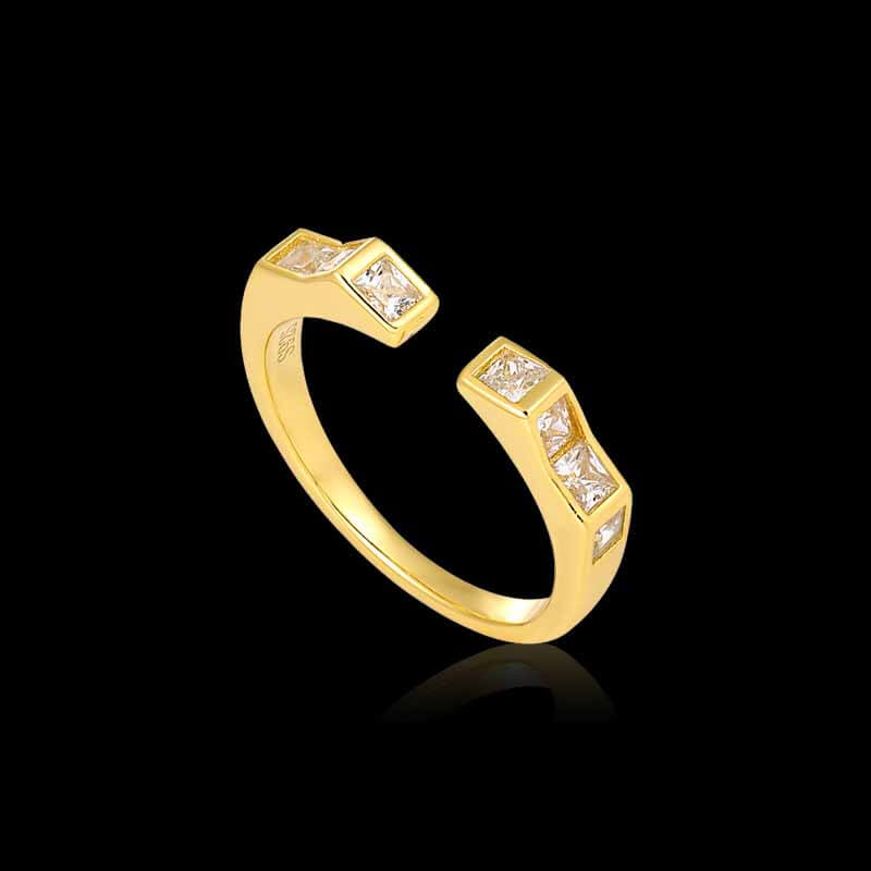 Irregular Set Diamonds 925 Sterling Silver Open Ring 05 | RoyalLuster.com