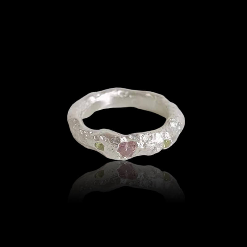Irregular Textured Heart Gemstone 925 Sterling Silver Ring 05 | RoyalLuster.com