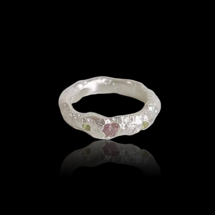Irregular Textured Heart Gemstone 925 Sterling Silver Ring 05 | RoyalLuster.com