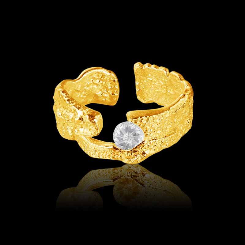 Irregular Textured Zirconia 925 Sterling Silver Open Ring 03 | RoyalLuster.com