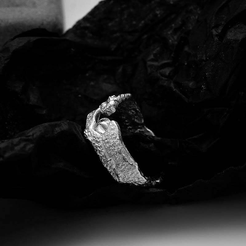 Irregular Textured Zirconia 925 Sterling Silver Open Ring 04 | RoyalLuster.com