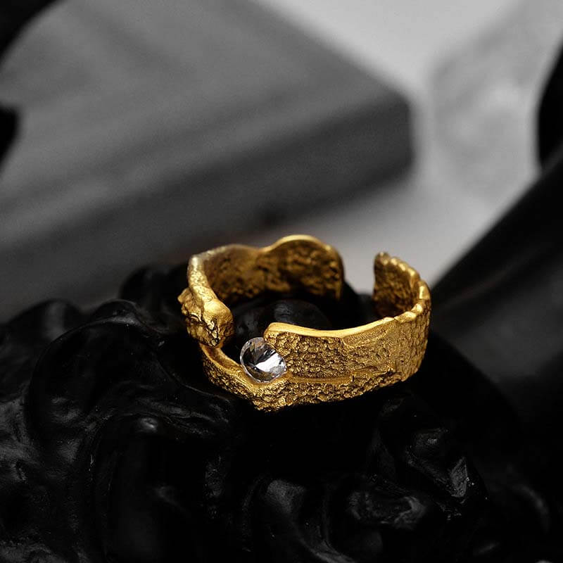Irregular Textured Zirconia 925 Sterling Silver Open Ring 05 | RoyalLuster.com