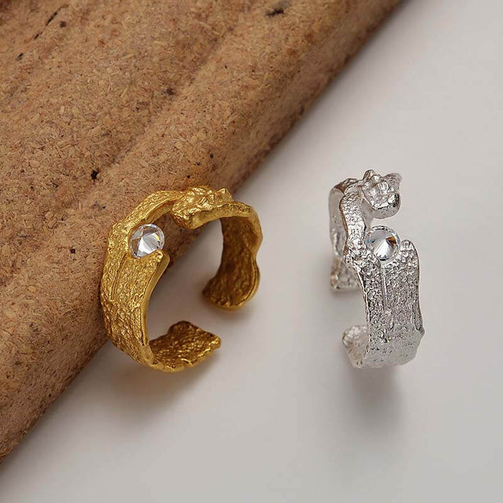 Irregular Textured Zirconia 925 Sterling Silver Open Ring