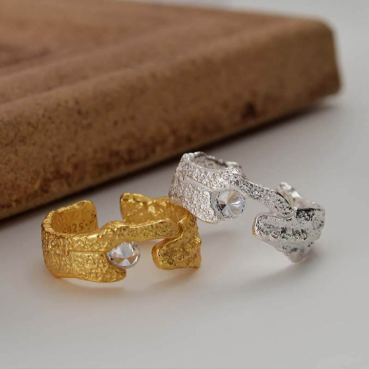 Irregular Textured Zirconia 925 Sterling Silver Open Ring